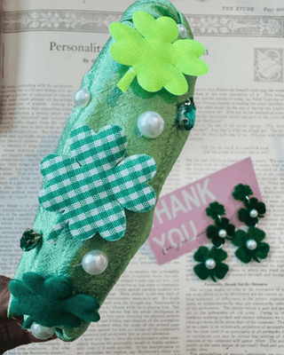 Lucky Shamrock Rhinestone & Pearl Headband with Earrings-W