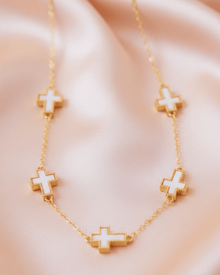 Faith Cross Chain Necklace & Earring Set White-W