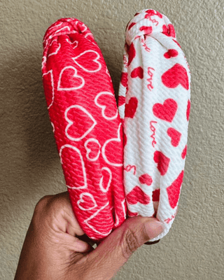 Red & White Heart Printed Headbands Set of 2-W