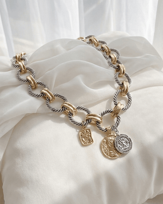 Mixed Alloy Duo Toned Oval Necklace-W