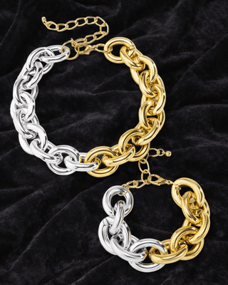 Set of Dual-Tone Chain Link Necklace and Bracelet (RTS)-W