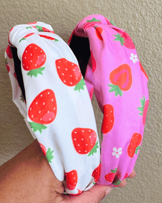 Spring Strawberry Headbands Set of 2 Pink & White-W