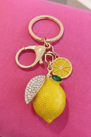 Lemon Yellow Striped Tote & Bag Charm Set-W
