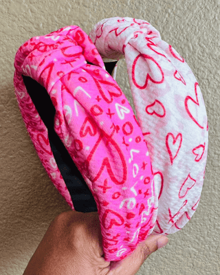 Pink & White Heart Printed Headbands Set of 2-W
