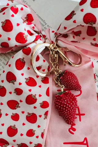 Strawberry Pink Striped Tote & Ribbon Bag Charm Set-W