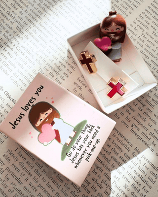 Red & Pink Cross Studs With Jesus-W