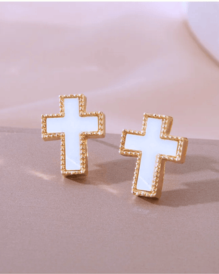 Faith Cross Chain Necklace & Earring Set White-W