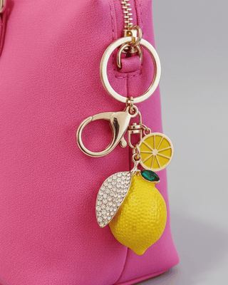 Lemon With Rhinestone Leaf Keychain-W