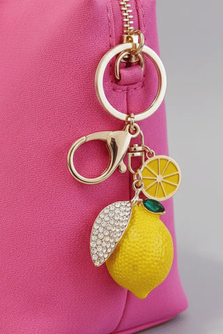 Lemon Yellow Striped Tote & Bag Charm Set-W