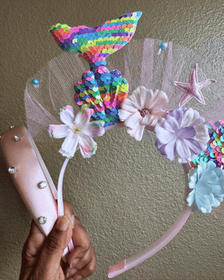 Coral Mermaid & Rhinestone Peach Headband Set-W