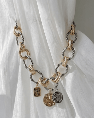 Mixed Alloy Duo Toned Oval Necklace-W