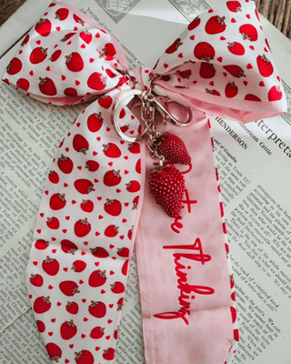 Satin Bow with Strawberry Charm Keychain-W