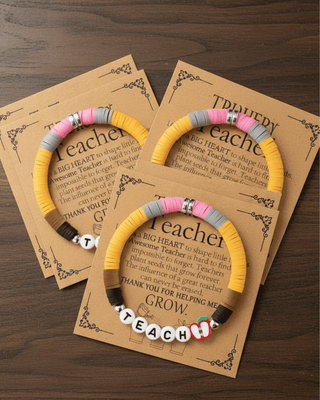 TEACH Apple Beaded Stretchy Bracelet With Card-W