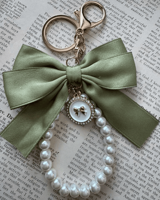 Sage Satin Bow Bracelet Lanyard-W