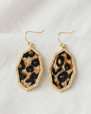Boho Leopard Print Octagon Drop Earrings-W