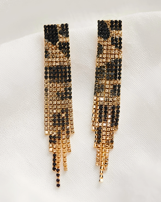 Vintage Leopard Print Rhinestone Statement Dangle Earrings-W