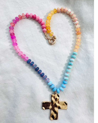 Pre-Order Faith Cross Colorful Glass Beaded Necklace-W