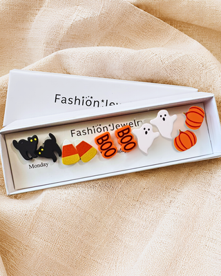New Orange Boo Box Stud Earring Set-W
