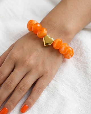 Pre-Order Chunky Acrylic Beaded Heart Charm Bracelet Orange-W