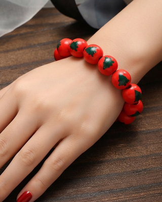 Christmas Tree Chunky Bead Wood Bracelet-W