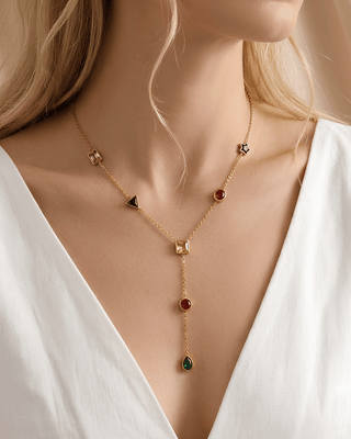 Pink Zircon Choker & Colorful Geometric Zircon Lariat Necklaces-W