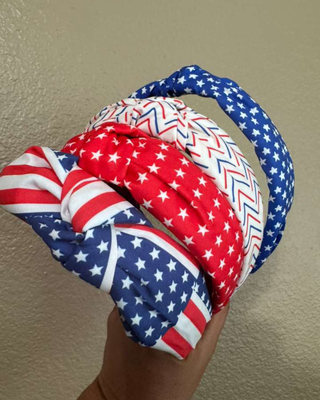 Patriotic Stars & Stripes Knotted Fabric Headband Set of 4-W
