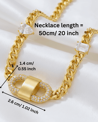 Zircon Buckle Closure Gold Cuban Link Necklace-W