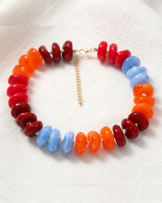 Dark Fall Multicolor Chunky Resin Beaded Necklace-W