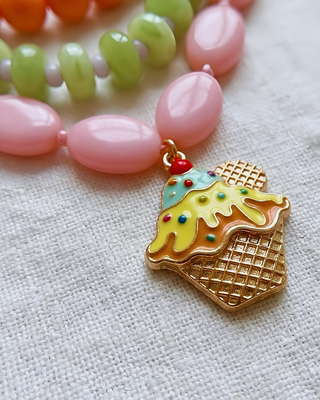 Multicolor Beaded Cupcake Triple Layered Summer Necklace-W