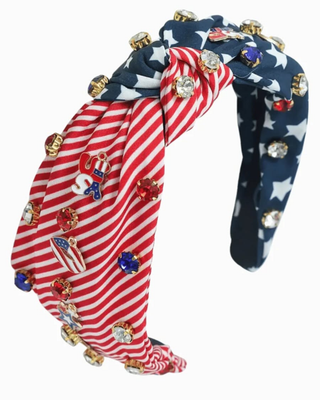 Patriotic Rhinestone Knotted Headband Set of 2-W