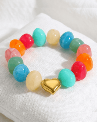 Chunky Acrylic Beaded Heart Charm Bracelet-W