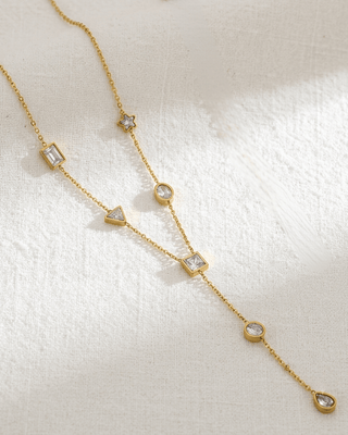 Zircon Inlay 18K Gold Y-Lariat Necklace White-W