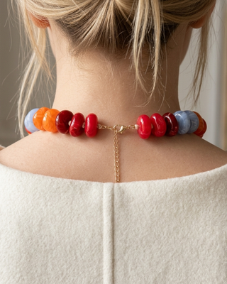 Dark Fall Multicolor Chunky Resin Beaded Necklace-W