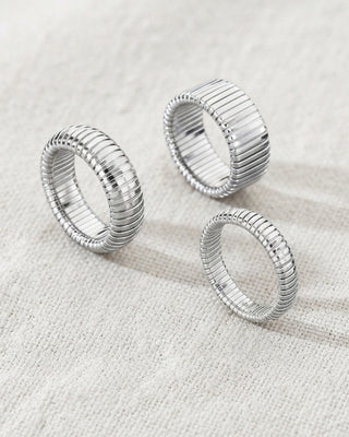 Silver Stainless Steel Ribbed Ring Sets-W
