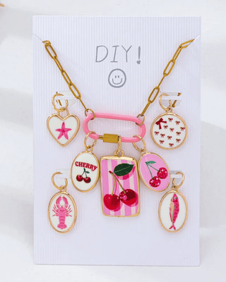Pre-Order DIY Cherry Stripe Charms Paperclip Necklace Pink-W
