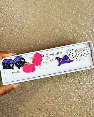 Pre-Order Purple Cauldron & Pumpkin Box Stud Earring Set-W