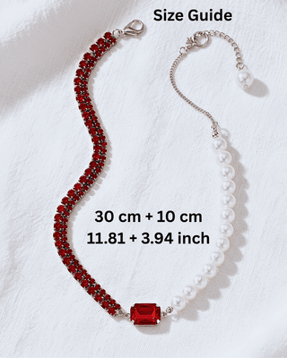 Christmas Red Zircon & Pearl Two-Tone Choker Necklace-W