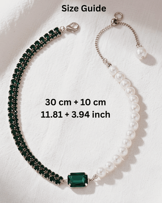 Christmas Green Zircon & Pearl Two-Tone Choker Necklace-W