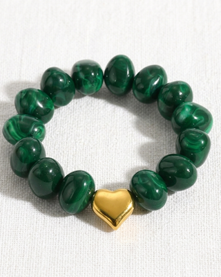 Pre-Order Chunky Acrylic Beaded Heart Charm Bracelet Emerald Green-W