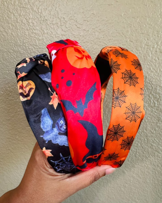Spooky Bat Knotted Halloween Headbands Set of 3-W