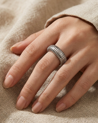 Silver Stainless Steel Ribbed Ring Sets-W