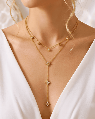 Clover Lariat 18K Gold Layered Zircon Necklace-W