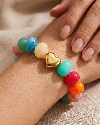 Chunky Acrylic Beaded Heart Charm Bracelet-W