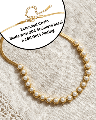18K Gold Pearl Inlay Choker Adjustable Necklace-W