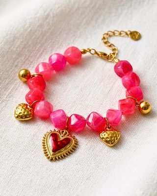 Pre-Order Geometric Acrylic Beaded Faith Charm Bracelet Pink-W