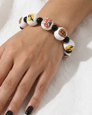 Pre-Order Halloween Pumpkin Bats Chunky Bead Bracelet-W