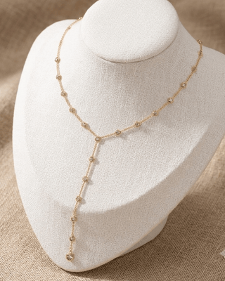 18K Gold Zircon Stone Sleek Lariat Necklace-W