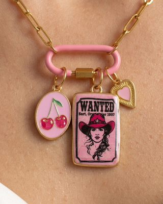 Wanted Cowgirl Charms Paperclip Necklace Pink-W