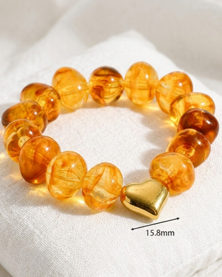 Pre-Order Chunky Acrylic Beaded Heart Charm Bracelet Gold-W