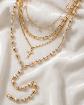 Faith Layered Lariat Chain Necklace Stack of 4-W
